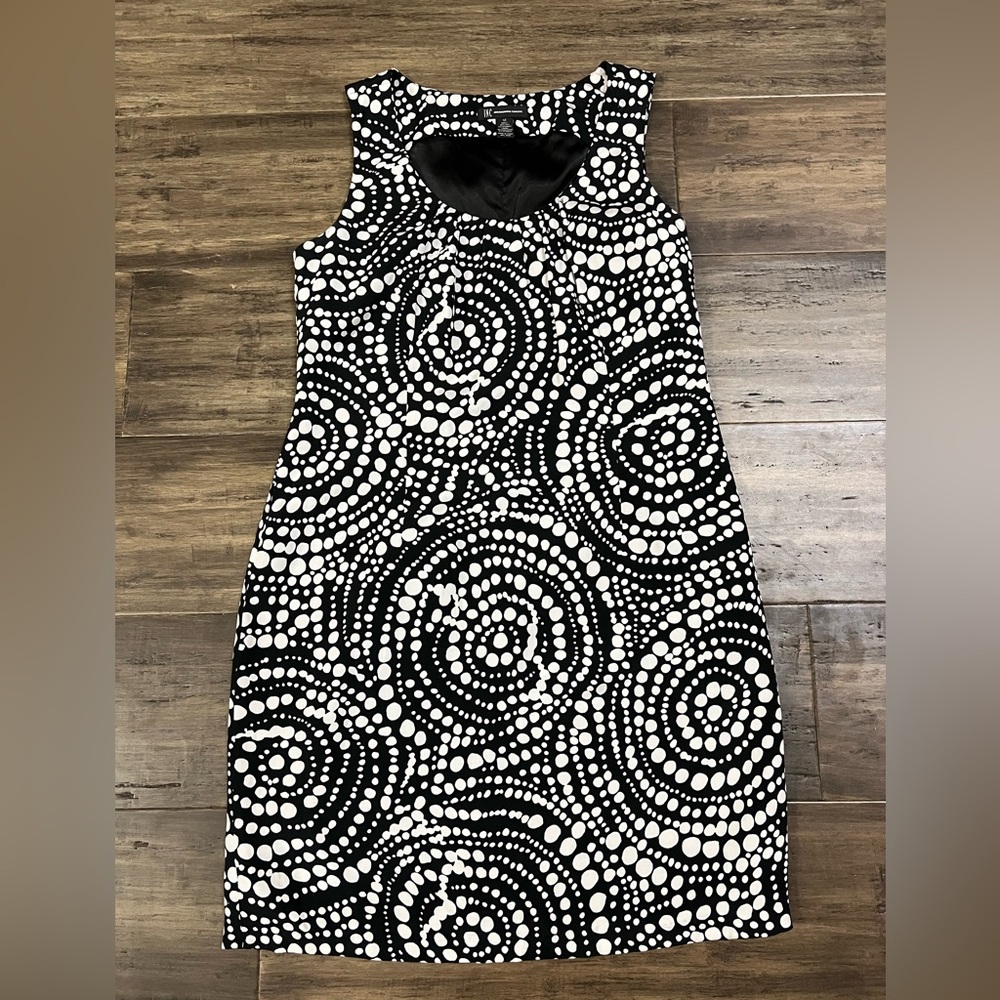 Ladies I.N.C black & white classic polka dot sleeveless sheath dress sz 12